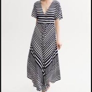 🟣 BANANA REPUBLIC WHITE & NAVY MAXI DRESS SIZE XS